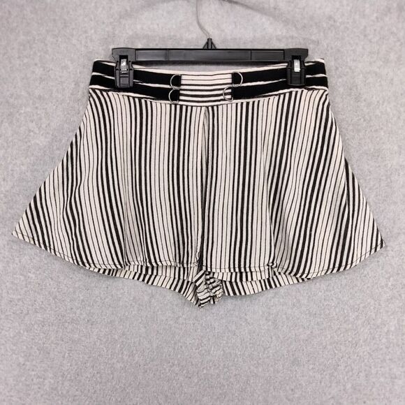 Free People Shorts Womens Size 2 Linen Blend Flowy Black White Striped Zip Back - Picture 1 of 10